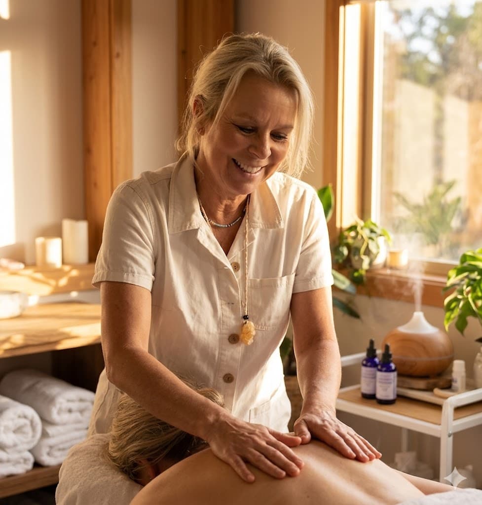 Els Vrints in actie tijdens een massagebehandeling